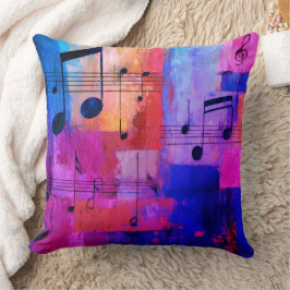 Abstract geel, rood, blauw met muzieknoten kussen
