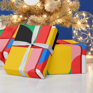 Abstract Geel Rood Krachtige Kleuren Geometrisch P Cadeaupapier
