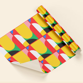 Abstract geel rood vet kleuren geometrisch patroon cadeaupapier