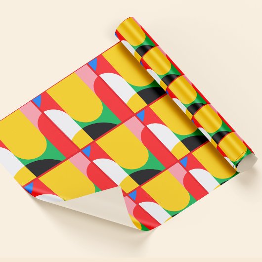 Abstract geel rood vet kleuren geometrisch patroon cadeaupapier