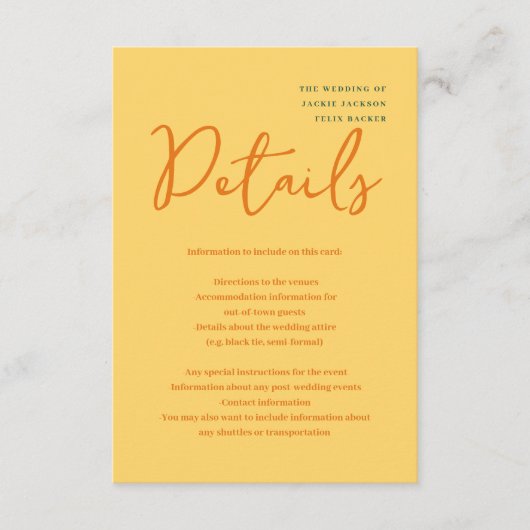 Abstract geel & roze leuke kleuren bruiloft informatiekaartje (Voorkant)