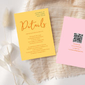Abstract geel & roze leuke kleuren bruiloft informatiekaartje