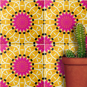 Abstract geel roze mozaïek geometrisch patroon tegeltje