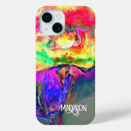 Abstract geel roze waterverf bloemenschilderij iPhone 15 case