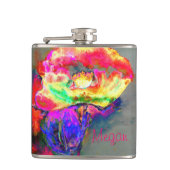 Abstract geel roze waterverf bloemenschilderij heupfles (Voorkant)