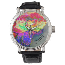 Abstract geel roze waterverf bloemenschilderij horloge