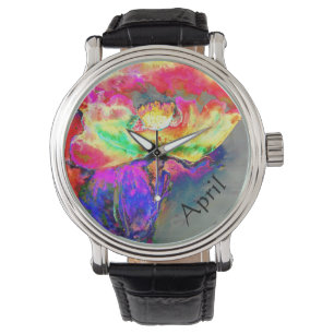 Abstract geel roze waterverf bloemenschilderij horloge