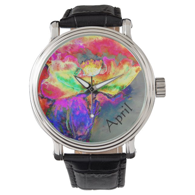 Abstract geel roze waterverf bloemenschilderij horloge (Voorkant)