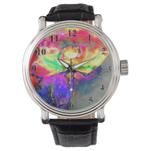 Abstract geel roze waterverf bloemenschilderij horloge