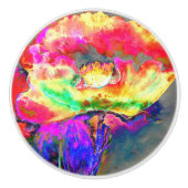 Abstract geel roze waterverf bloemenschilderij keramische knop (Voorkant)