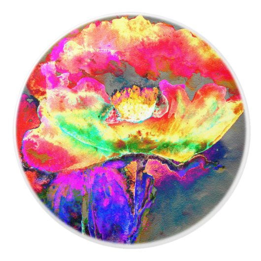 Abstract geel roze waterverf bloemenschilderij keramische knop (Voorkant)