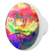 Abstract geel roze waterverf bloemenschilderij keramische knop (Rechts)