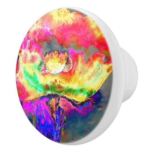 Abstract geel roze waterverf bloemenschilderij keramische knop (Rechts)