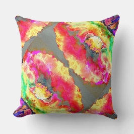 Abstract geel roze waterverf bloemenschilderij kussen