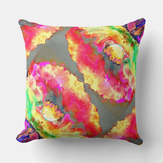 Abstract geel roze waterverf bloemenschilderij kussen (Voorkant)