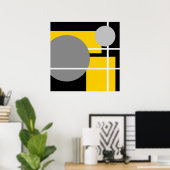 Abstract Geel Zwart wit AP0001 Poster (Thuiskantoor)