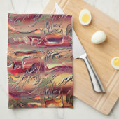 Abstract gekaard in zalm en rode gradiënt theedoek (Quarter Fold)