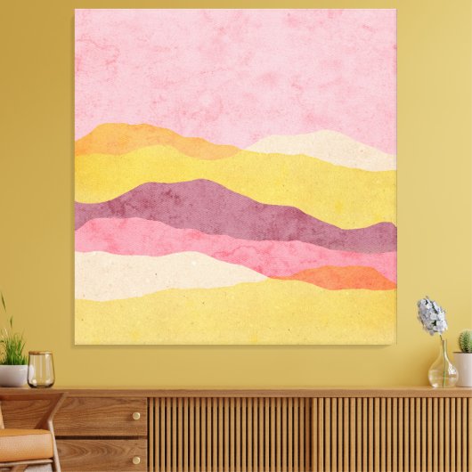 Abstract gelaagd papierlandschap in warme tinten canvas afdruk (Insitu (Woonkamer))