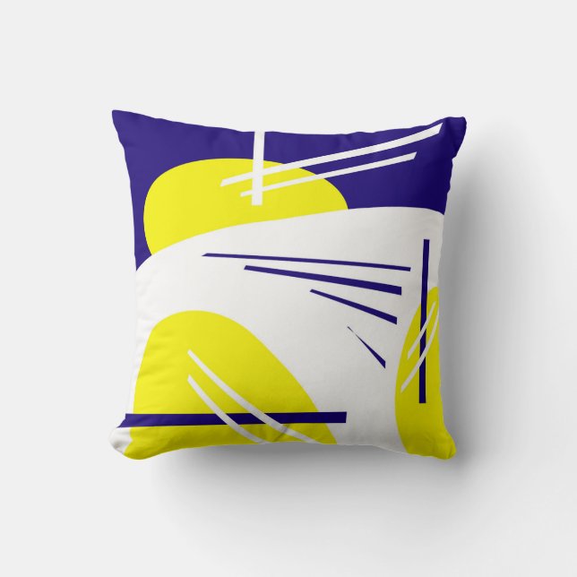 Abstract gele blauwwitte minimalisatie kussen (Voorkant)