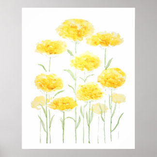 abstract gele gewone garnalenbloemen waterverf 1 poster