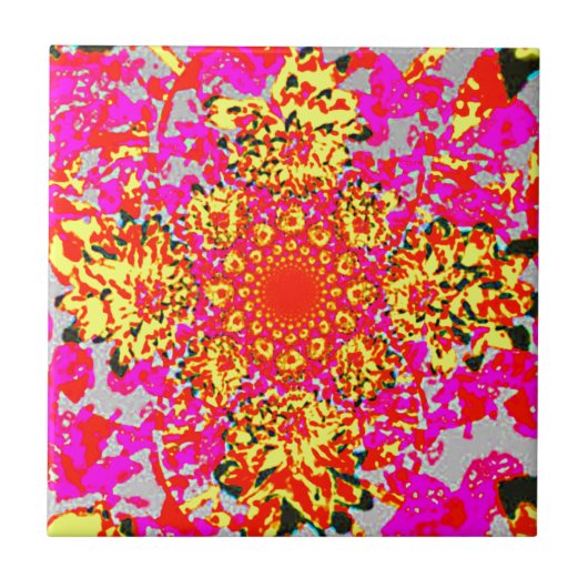 Abstract gele roze Floral Dahlia Flower Pattern Tegeltje (Voorkant)