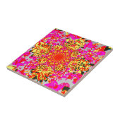 Abstract gele roze Floral Dahlia Flower Pattern Tegeltje (Zijkant)