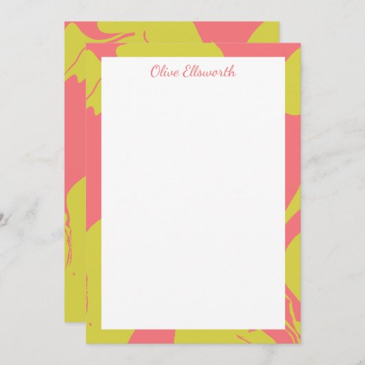 Abstract gemarmerd Art Coral Chartreuse, speciaal  Notitiekaartje (Voorkant / Achterkant)