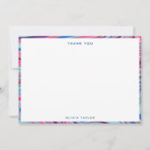 Abstract gemarmerd blauw roze gepersonaliseerd bri bedankkaart (Voorkant)