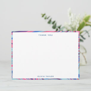 Abstract gemarmerd blauw roze gepersonaliseerd bri bedankkaart