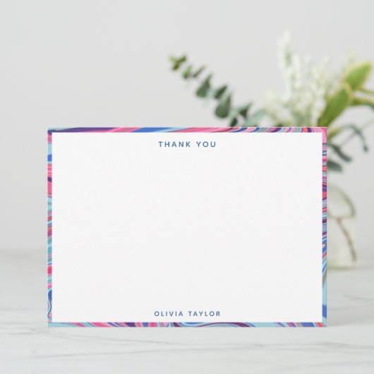 Abstract gemarmerd blauw roze gepersonaliseerd bri bedankkaart (Staand voorkant)