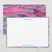 Abstract gemarmerd blauw roze gepersonaliseerd bri bedankkaart (Voorkant / Achterkant)