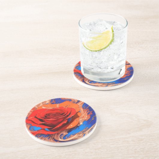 Abstract gemarmerd Roos Onderzetter (Zijkant)