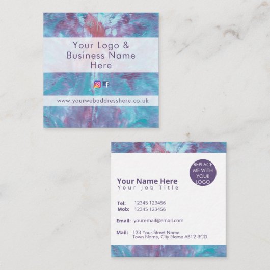 Abstract gemarmerde kleurstof, effect vierkante visitekaartje (Voorkant / Achterkant)