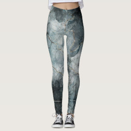 Abstract gemarmerde verf nevelig grijsblauwe moder leggings
