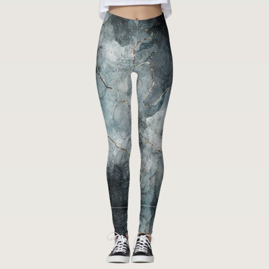 Abstract gemarmerde verf nevelig grijsblauwe moder leggings (Voorkant)