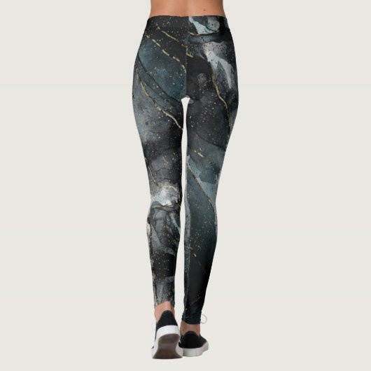 Abstract gemarmerde vervaagde grijze blauwe modern leggings (Achterkant)
