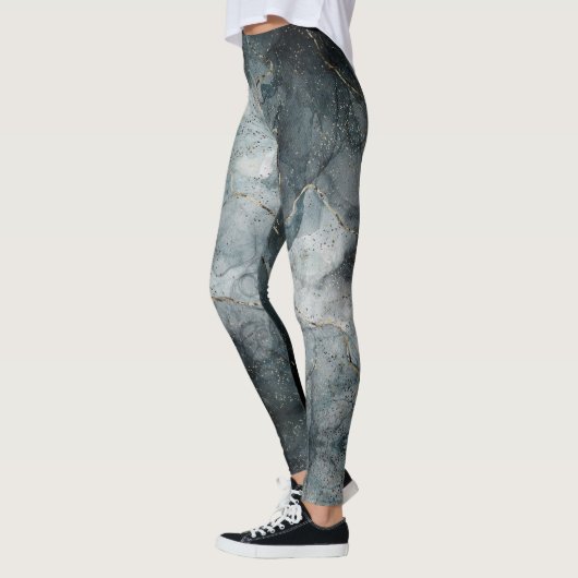 Abstract gemarmerde vervaagde grijze blauwe modern leggings (Links)
