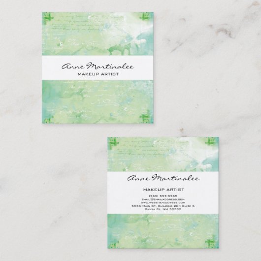 Abstract, gemengd, groen blauw medium vierkante visitekaartje (Voorkant / Achterkant)