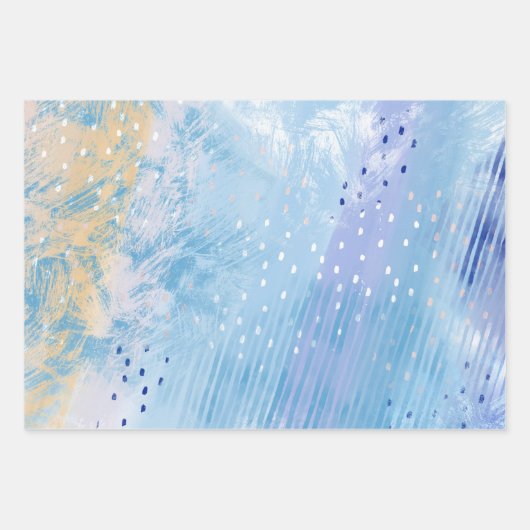 Abstract Gemengde Media Blauw Turquoise Geel Inpakpapier Vel (Voorkant)