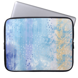 Abstract Gemengde Media Blauw Turquoise Geel Laptop Sleeve