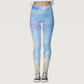 Abstract Gemengde Media Blauw Turquoise Geel Leggings (Voorkant)