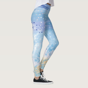 Abstract Gemengde Media Blauw Turquoise Geel Leggings