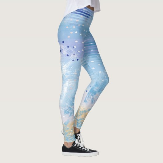 Abstract Gemengde Media Blauw Turquoise Geel Leggings (Rechts)