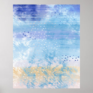 Abstract Gemengde Media Blauw Turquoise Geel Poster