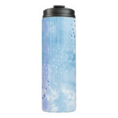 Abstract gemengde media blauw turquoise geel thermosbeker (Voorkant)