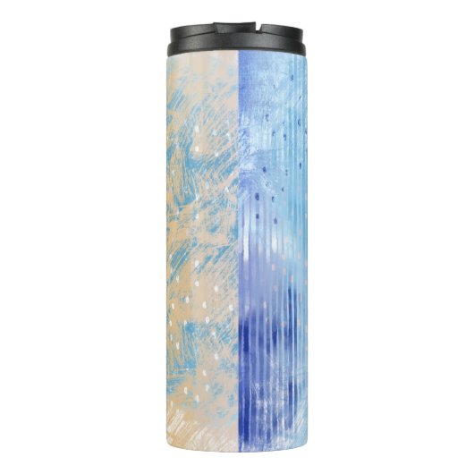 Abstract gemengde media blauw turquoise geel thermosbeker (Achterkant)