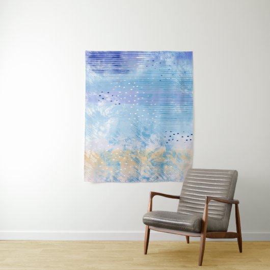 Abstract Gemengde Media Blauw Turquoise Geel Wandkleed (In situ)