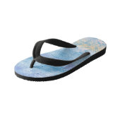 Abstract gemengde techniek blauw turquoise geel kinder teenslippers (Schuin)