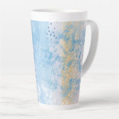 Abstract gemengde techniek blauw turquoise geel latte mok (Rechterhoek)