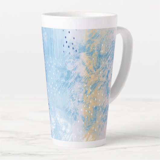 Abstract gemengde techniek blauw turquoise geel latte mok (Rechterhoek)
